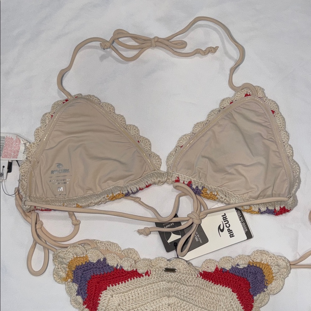 RIP CURL Cove Crochet Sliding Triangle top & HIGH LEG SKIMPY Bikini Bottom, M - Picture 5 of 8